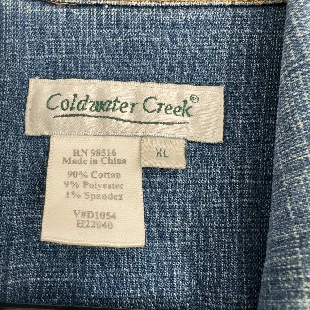 Coldwater Creek Denim Jacket Women XL Blue Cotton Blend Button Up Classic Casual - Picture 3 of 5
